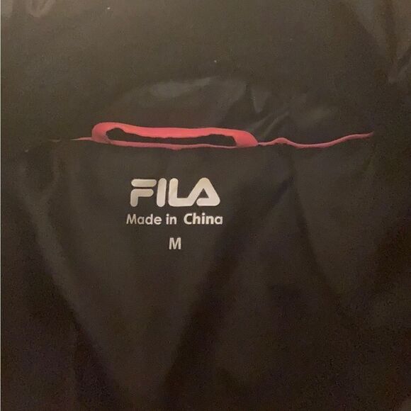 FILA Black Puffer Jacket with Breast Cancer Awareness Pink Ribbon on Sleeve - Picture 7 of 7